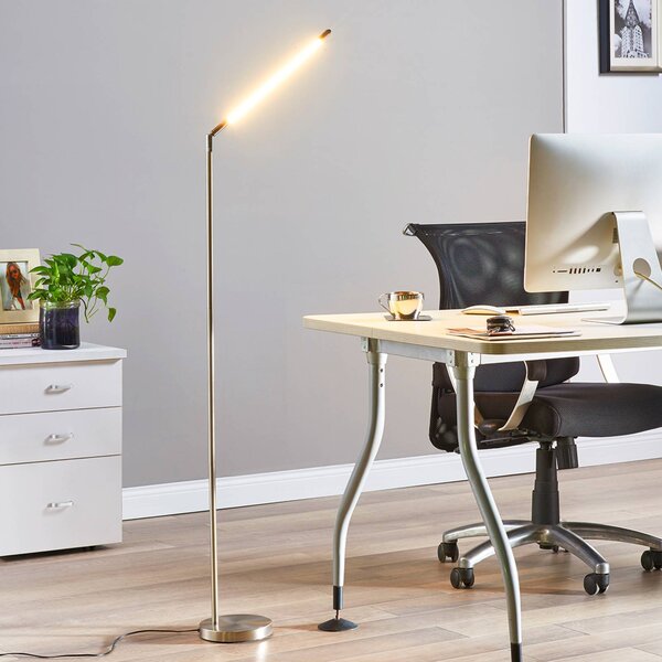 Lindby LED állólámpa Jabbo, 163 cm, nikkel, fém, Alu / szürke / cink, Dolgozószoba / Iroda, fém, Modern