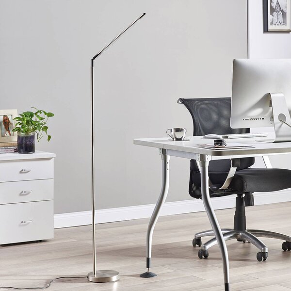 Lindby LED állólámpa Jabbo, 163 cm, nikkel, fém, Alu / szürke / cink, Dolgozószoba / Iroda, fém, Modern