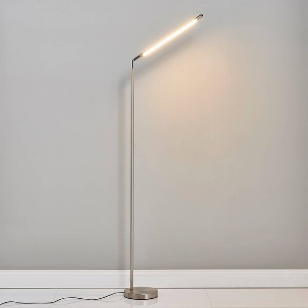 Lindby LED állólámpa Jabbo, 163 cm, nikkel, fém, Alu / szürke / cink, Dolgozószoba / Iroda, fém, Modern