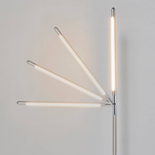 Lindby LED állólámpa Jabbo, 163 cm, nikkel, fém, Alu / szürke / cink, Dolgozószoba / Iroda, fém, Modern