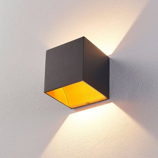 Arcchio LED-es fali lámpa Zuzana, szögletes, fekete, 10 cm széles, Fekete, Folyosó, Alumínium, Modern