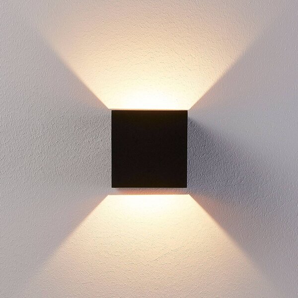 Arcchio LED-es fali lámpa Zuzana, szögletes, fekete, 10 cm széles, Fekete, Folyosó, Alumínium, Modern