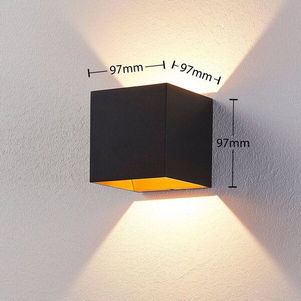 Arcchio LED-es fali lámpa Zuzana, szögletes, fekete, 10 cm széles, Fekete, Folyosó, Alumínium, Modern