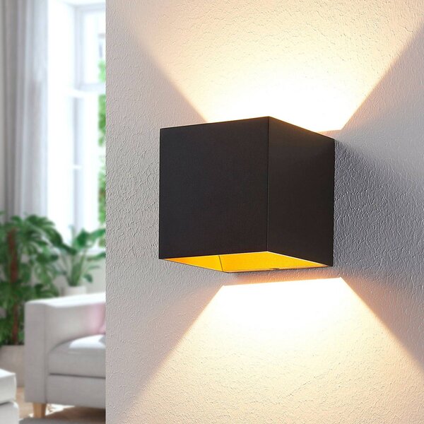 Arcchio LED-es fali lámpa Zuzana, szögletes, fekete, 10 cm széles, Fekete, Folyosó, Alumínium, Modern