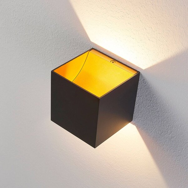 Arcchio LED-es fali lámpa Zuzana, szögletes, fekete, 10 cm széles, Fekete, Folyosó, Alumínium, Modern