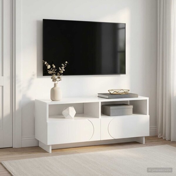 TV állvány 90 x 34.5 x 40 cm Magasfényű Fehér Szerelt Fa