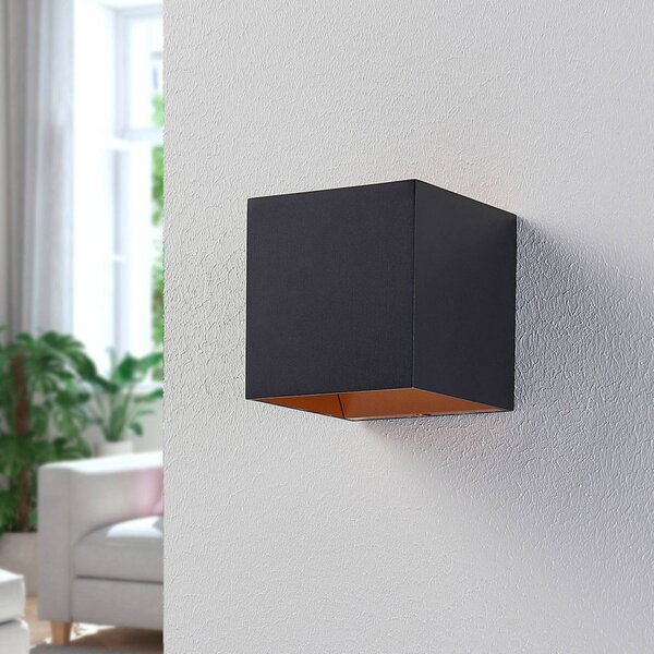 Arcchio LED-es fali lámpa Zuzana, szögletes, fekete, 10 cm széles, Fekete, Folyosó, Alumínium, Modern