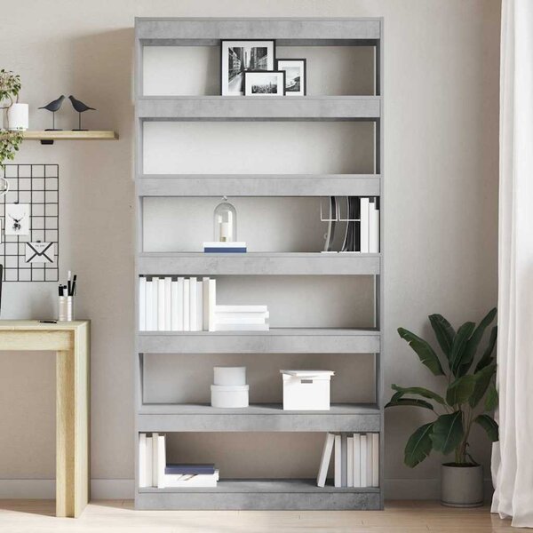 Könyvespolc 6 szintes 100 x 30 x 198 cm Szerelt Fa Beton Szürke