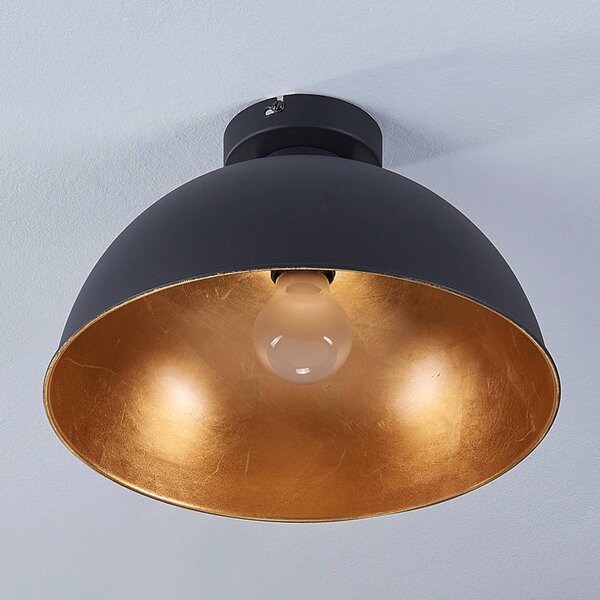 Lindby mennyezeti lámpa Lya, Ø 31 cm, fekete-arany, fém, E27, dimmelhető, Fekete, Nappali / Étkező, fém, Modern