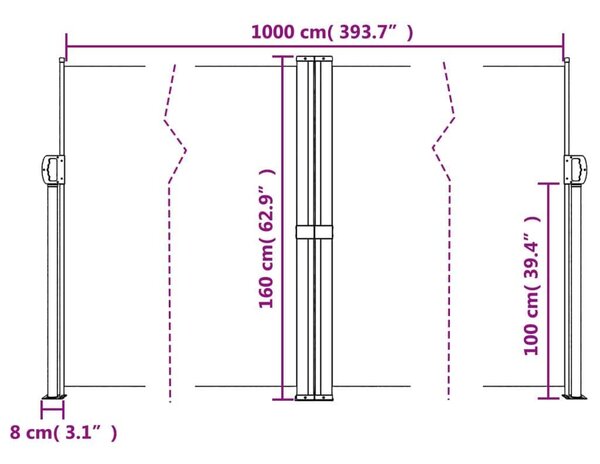 VidaXL kék behúzható oldalsó napellenző 160x1000 cm