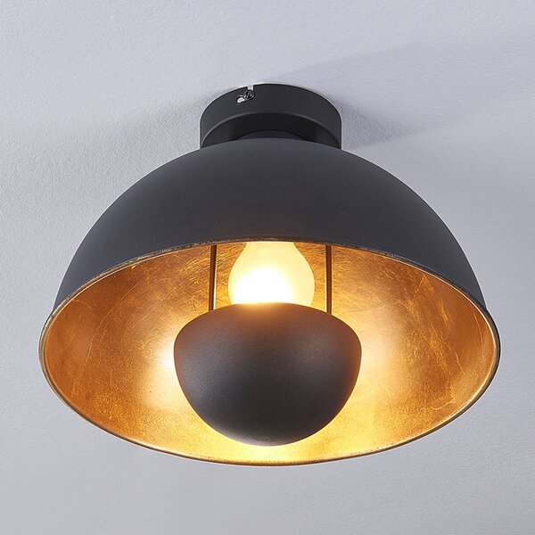 Lindby mennyezeti lámpa Lya, Ø 31 cm, fekete-arany, fém, E27, dimmelhető, Fekete, Nappali / Étkező, fém, Modern