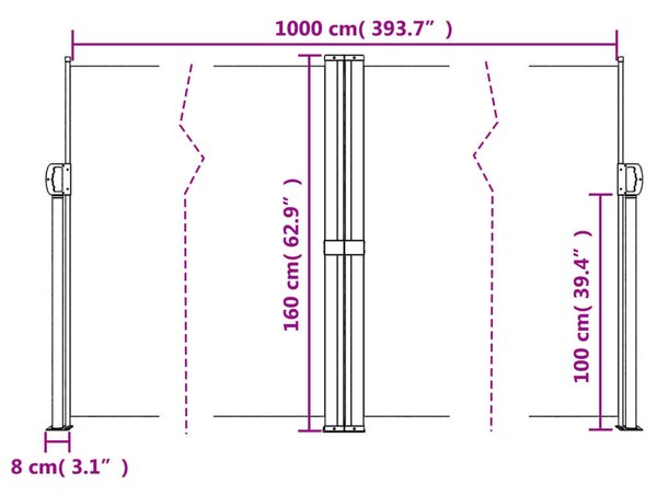 VidaXL barna behúzható oldalsó napellenző 160 x 1000 cm