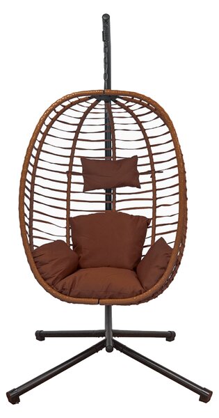 Összecsukható függőszék, függőfotel sötétbarna rattan, sötétbarna párnával NS016