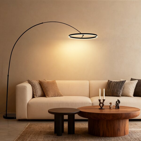 Design íves állólámpa fekete, LED-del, 3 lépésben dimmelhető - Anello