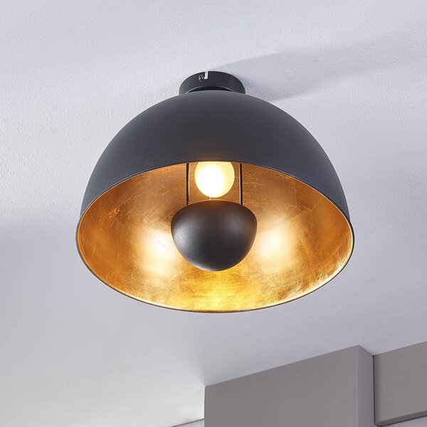 Lindby mennyezeti lámpa Lya, Ø 40 cm, fekete-arany, fém, dimmelhető, Fekete, Nappali / Étkező, fém, Modern