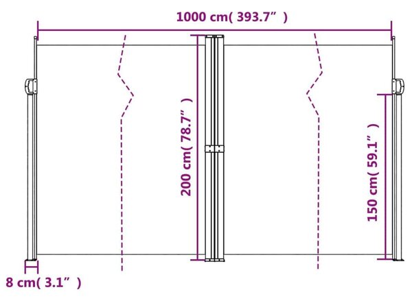 VidaXL fekete behúzható oldalsó napellenző 200 x 1000 cm