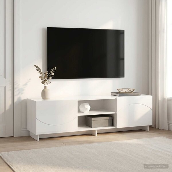 TV állvány 140 x 34,5 x 40 cm Magasfényű Fehér Szerelt Fa