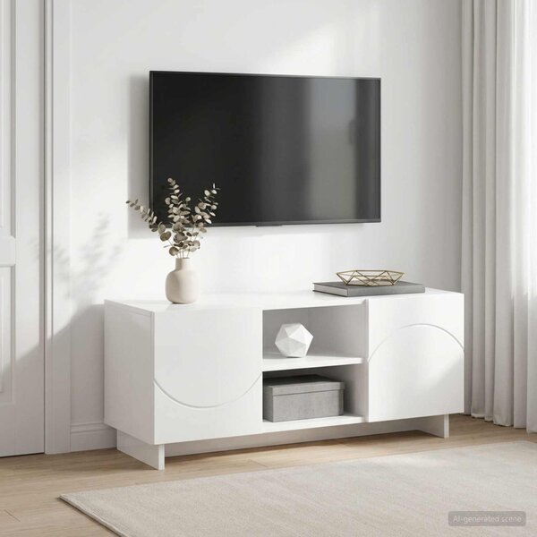TV állvány 90 x 34.5 x 40 cm Magasfényű Fehér Szerelt Fa