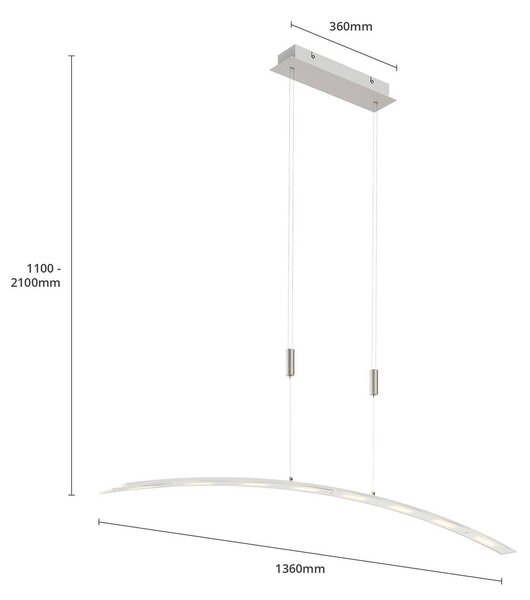Lindby LED függő lámpa Manon, magasság állítható, szürke, fém, dimmelhető, Alu / szürke / cink, Nappali / Étkező, Üveg, Modern