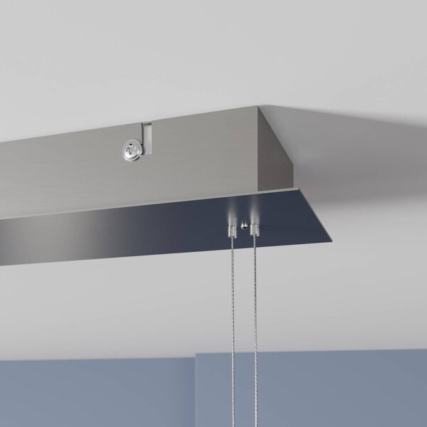 Lindby LED függő lámpa Manon, magasság állítható, szürke, fém, dimmelhető, Alu / szürke / cink, Nappali / Étkező, Üveg, Modern