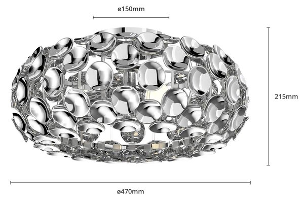 Lindby Reza mennyezeti lámpa, Ø 48 cm, króm színű, E14, dimmelhető, Króm / ezüst, Folyosó, Műanyag, Modern