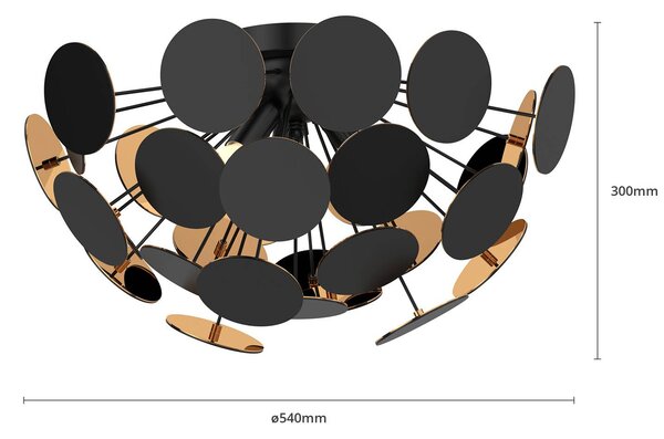 Lindby mennyezeti lámpa Kinan, Ø 54 cm, fekete, arany, E14, dimmelhető, Fekete, Nappali / Étkező, Műanyag, Modern