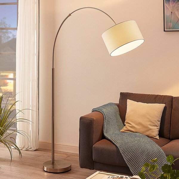 Lindby állólámpa Railyn, fehér, szövet, 200cm, E27, Fehér / opál, Nappali / Étkező, Textil / szövet / selyem, Modern