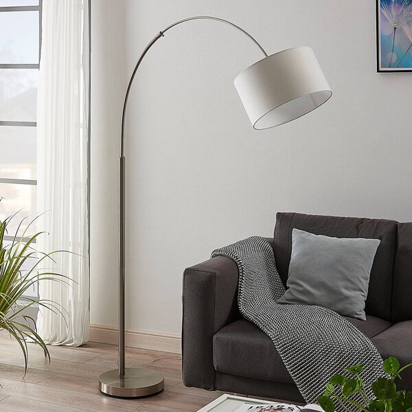 Lindby állólámpa Railyn, fehér, szövet, 200cm, E27, Fehér / opál, Nappali / Étkező, Textil / szövet / selyem, Modern