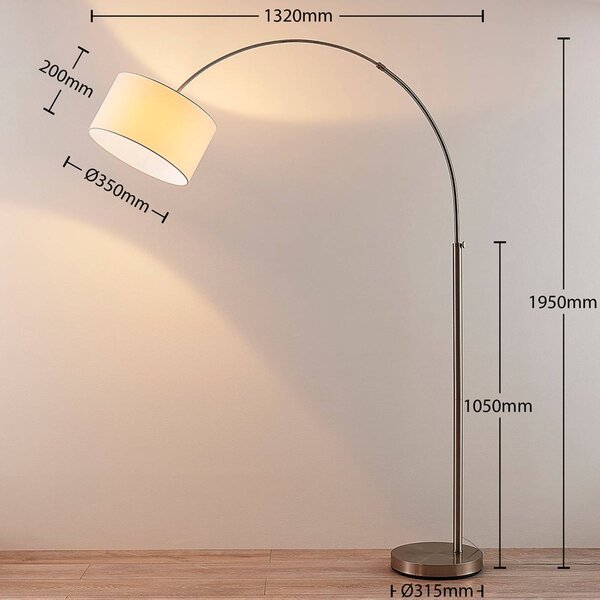 Lindby állólámpa Railyn, fehér, szövet, 200cm, E27, Fehér / opál, Nappali / Étkező, Textil / szövet / selyem, Modern