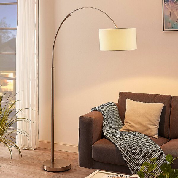 Lindby állólámpa Railyn, fehér, szövet, 200cm, E27, Fehér / opál, Nappali / Étkező, Textil / szövet / selyem, Modern