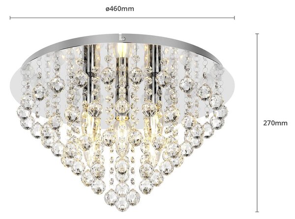 Lindby mennyezeti lámpa Annica, kerek, króm, fém, Ø 46cm, dimmelhető, Tiszta / átlátszó, Nappali / Étkező, fém, Modern