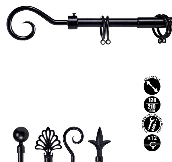 VALANCE LOOP fekete fémkarnis 120-210 cm
