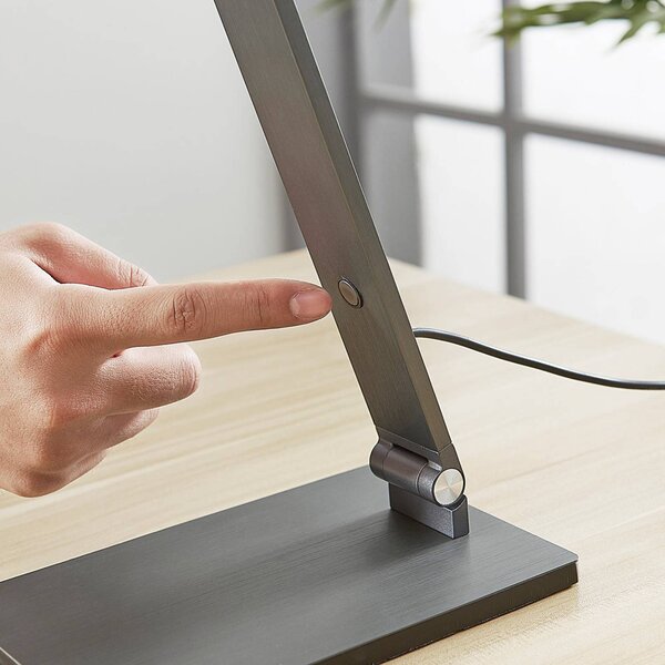 Lucande LED asztali lámpa Mion, 41 cm, szögletes, fényerőszabályozható, dimmelhető, Alu / szürke / cink, Dolgozószoba / Iroda, Alumínium, Modern