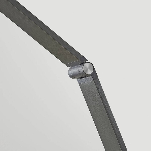 Lucande LED asztali lámpa Mion, 41 cm, szögletes, fényerőszabályozható, dimmelhető, Alu / szürke / cink, Dolgozószoba / Iroda, Alumínium, Modern