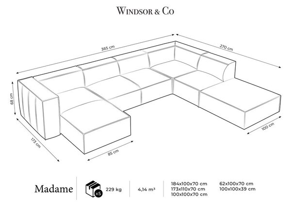 Konyakbarna bőr sarokkanapé (jobb oldali) Madame – Windsor & Co Sofas