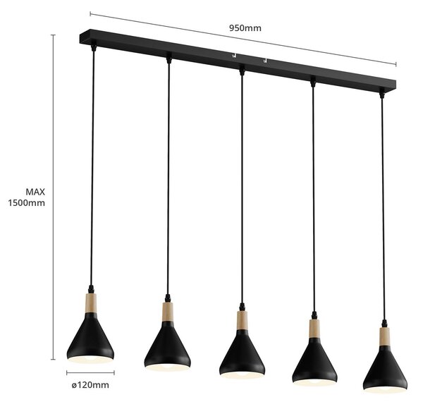 Lindby függőlámpa Arina, 100 cm, fekete, 5 lámpás, dimmelhető, Fekete, Nappali / Étkező, fém, Modern