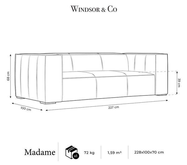 Sötétbarna bőr kanapé 227 cm Madame – Windsor & Co Sofas