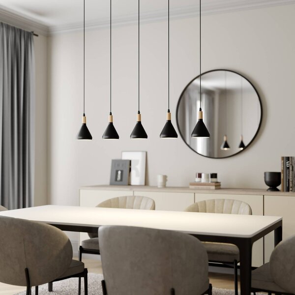 Lindby függőlámpa Arina, 100 cm, fekete, 5 lámpás, dimmelhető, Fekete, Nappali / Étkező, fém, Modern