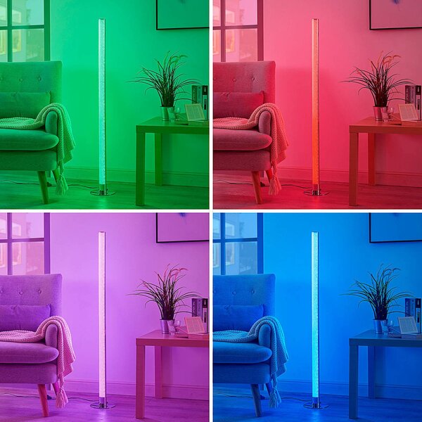 Lindby LED álló lámpa Hadis, RGB, távirányító, fehér, 120 cm, dimmelhető, Króm / ezüst, Nappali / Étkező, Műanyag, Modern