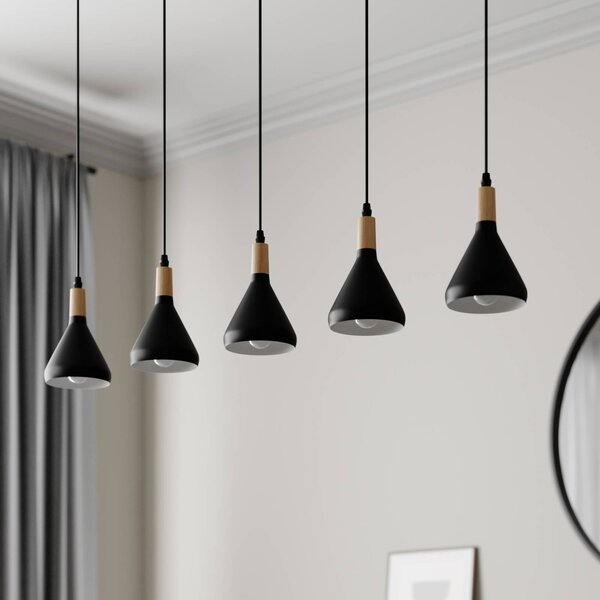 Lindby függőlámpa Arina, 100 cm, fekete, 5 lámpás, dimmelhető, Fekete, Nappali / Étkező, fém, Modern