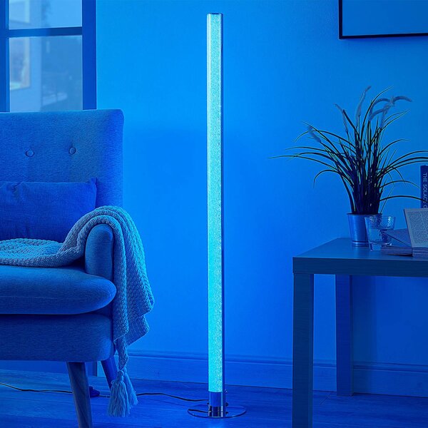Lindby LED álló lámpa Hadis, RGB, távirányító, fehér, 120 cm, dimmelhető, Króm / ezüst, Nappali / Étkező, Műanyag, Modern