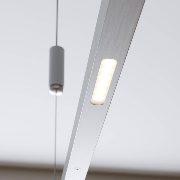 Lucande LED-es függőlámpa Arnik, 180 cm, nikkel színű, fényerőszabályozós, dimmelhető, Alu / szürke / cink, Nappali / Étkező, fém, Modern