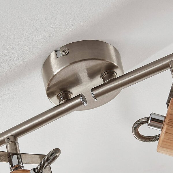 Lindby Dennis mennyezeti lámpa fával, 4 lámpával., dimmelhető, Alu / szürke / cink, Konyha, fém, Modern