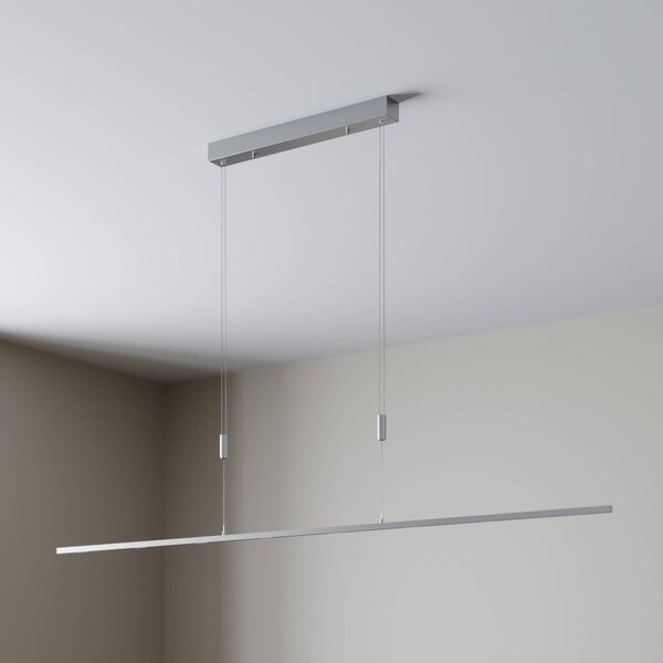 Lucande LED-es függőlámpa Arnik, 180 cm, nikkel színű, fényerőszabályozós, dimmelhető, Alu / szürke / cink, Nappali / Étkező, fém, Modern