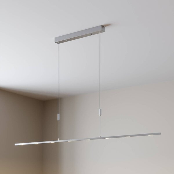 Lucande LED-es függőlámpa Arnik, 180 cm, nikkel színű, fényerőszabályozós, dimmelhető, Alu / szürke / cink, Nappali / Étkező, fém, Modern