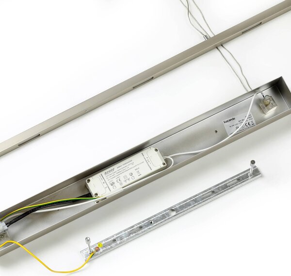 Lucande LED-es függőlámpa Arnik, 180 cm, nikkel színű, fényerőszabályozós, dimmelhető, Alu / szürke / cink, Nappali / Étkező, fém, Modern