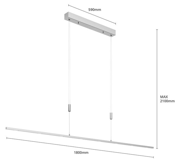 Lucande LED-es függőlámpa Arnik, 180 cm, nikkel színű, fényerőszabályozós, dimmelhető, Alu / szürke / cink, Nappali / Étkező, fém, Modern