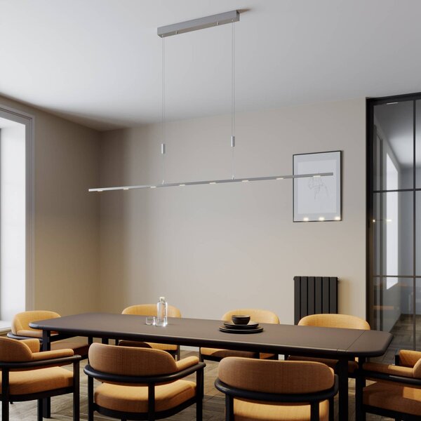 Lucande LED-es függőlámpa Arnik, 180 cm, nikkel színű, fényerőszabályozós, dimmelhető, Alu / szürke / cink, Nappali / Étkező, fém, Modern