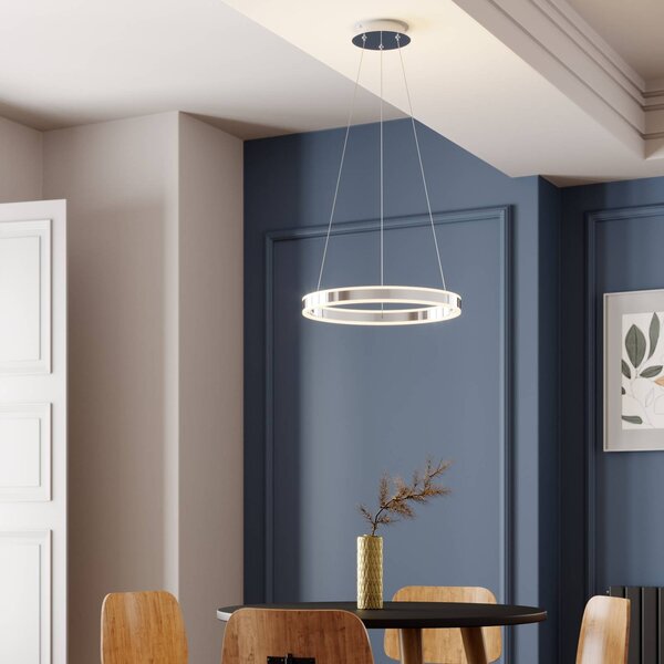 Lucande LED-es függőlámpa Lyani, Ø 50 cm, króm, fényerőszabályzóval, dimmelhető, dimmelhető, Króm / ezüst, Nappali / Étkező, fém, Modern