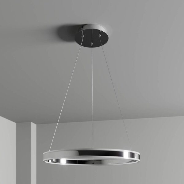 Lucande LED-es függőlámpa Lyani, Ø 60 cm, króm, fényerőszabályzóval, dimmelhető, dimmelhető, Króm / ezüst, Nappali / Étkező, fém, Modern